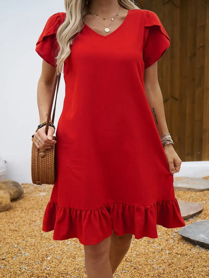 Kelly™ | Ruffle Sleeve V-Neck Dress