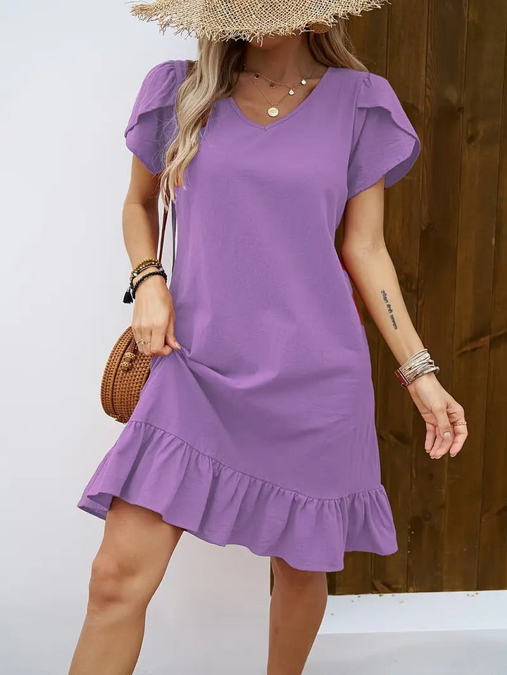 Kelly™ | Ruffle Sleeve V-Neck Dress