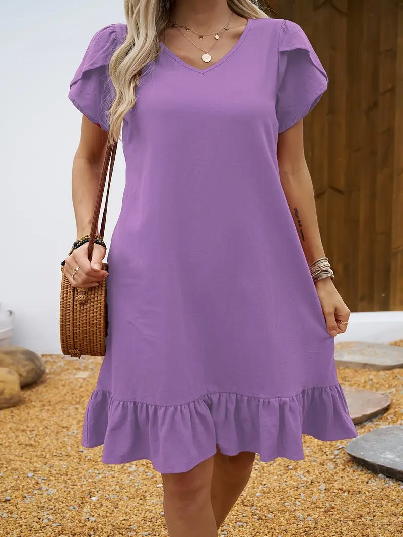 Kelly™ | Ruffle Sleeve V-Neck Dress