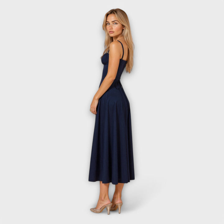Dress with V-neck. Elegant summer dress