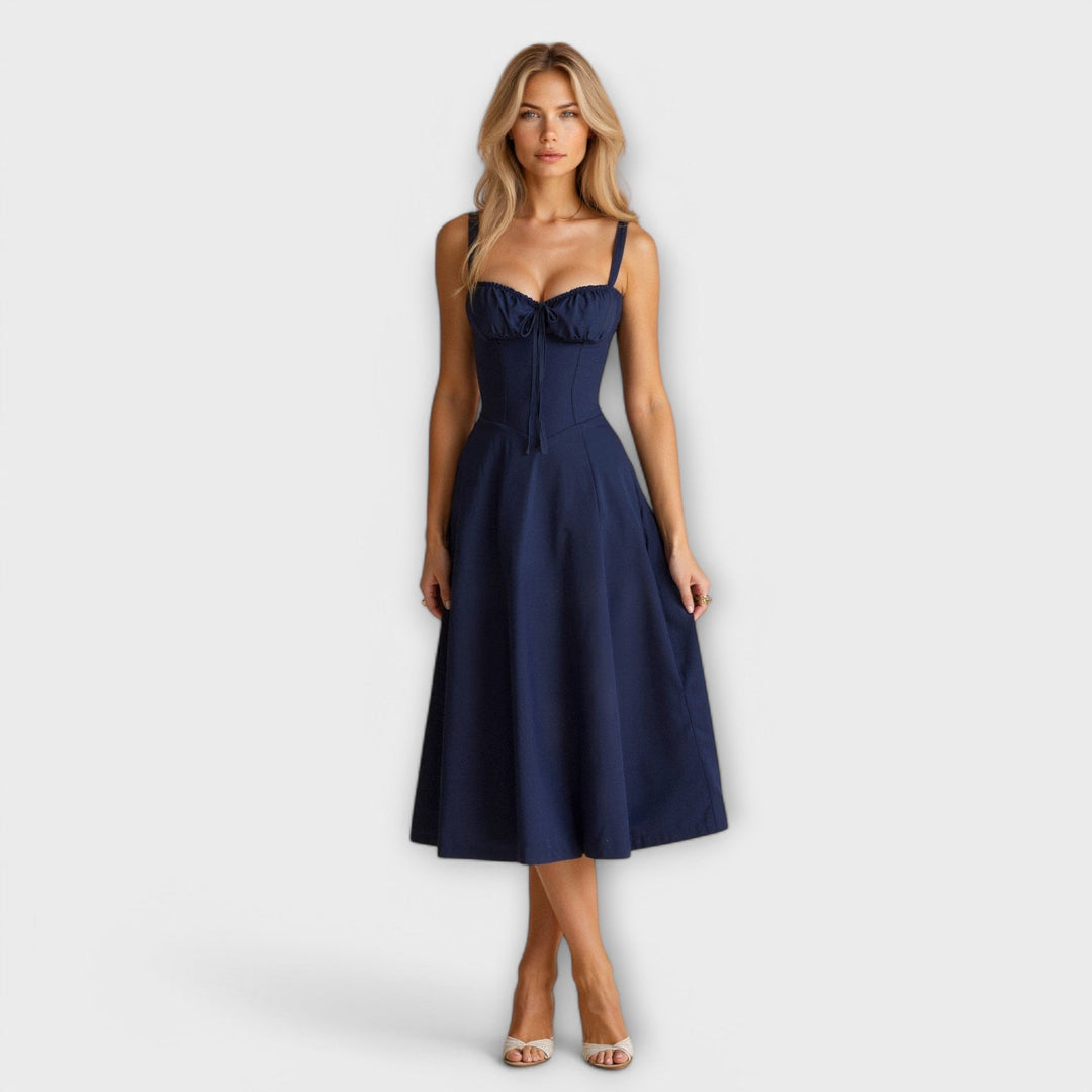 Dress with V-neck. Elegant summer dress