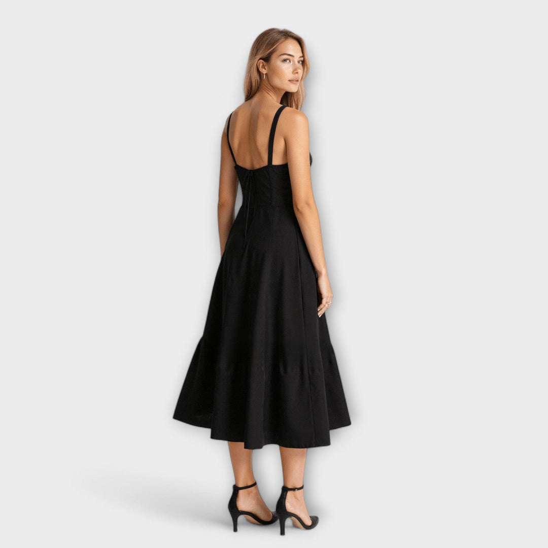 Dress with V-neck. Elegant summer dress