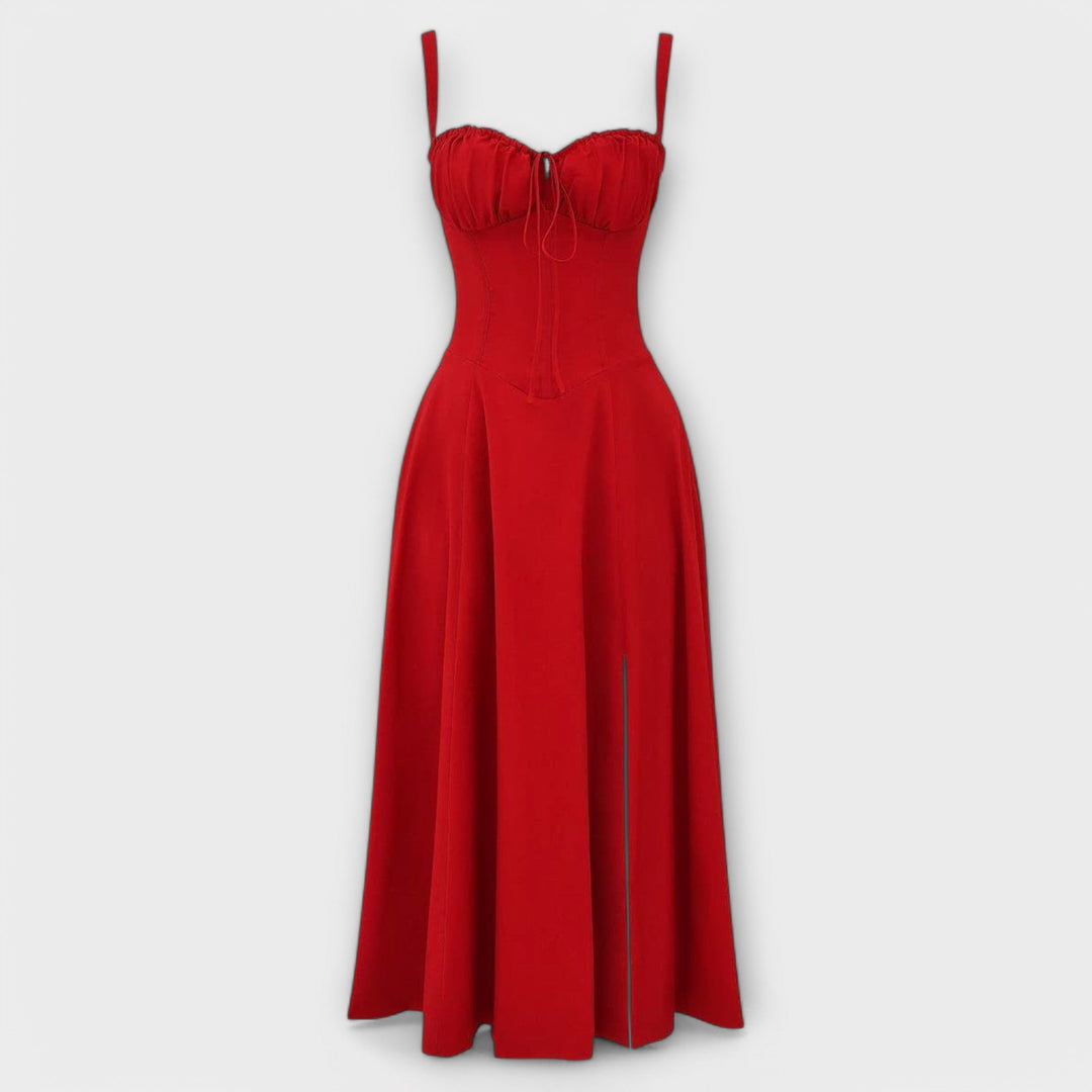 Dress with V-neck. Elegant summer dress