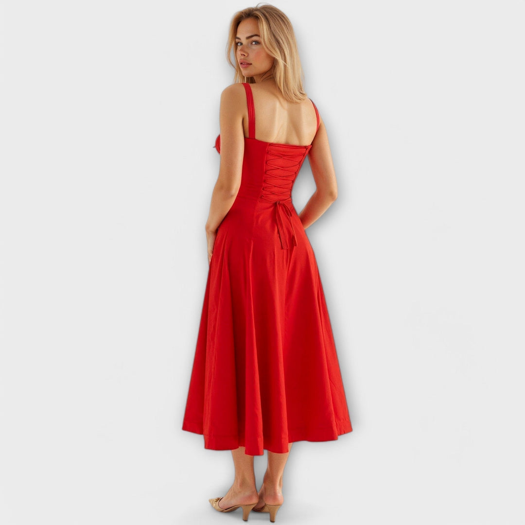 Dress with V-neck. Elegant summer dress