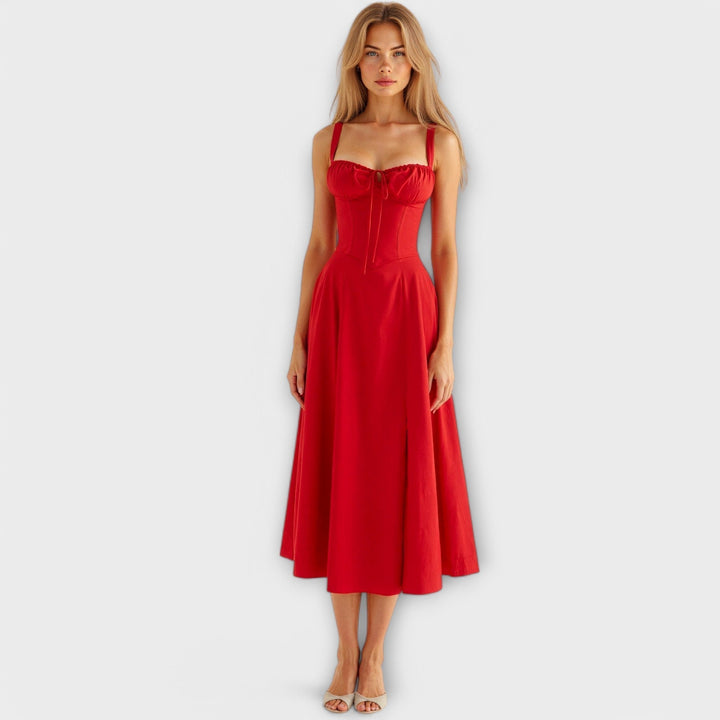 Dress with V-neck. Elegant summer dress