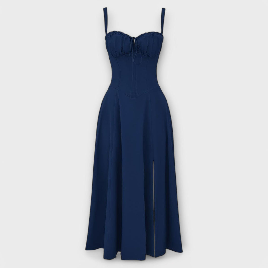 Dress with V-neck. Elegant summer dress