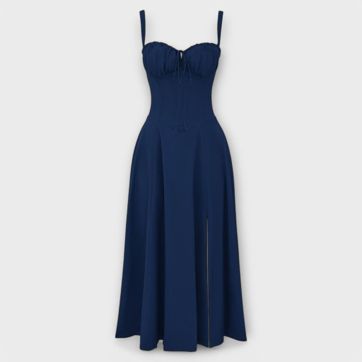 Dress with V-neck. Elegant summer dress
