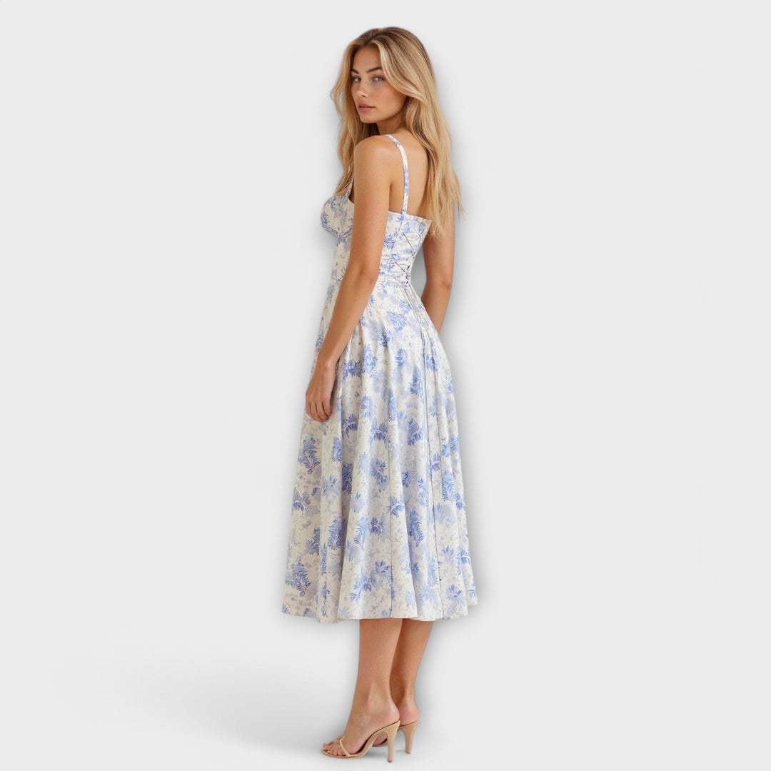 Dress with V-neck. Elegant summer dress