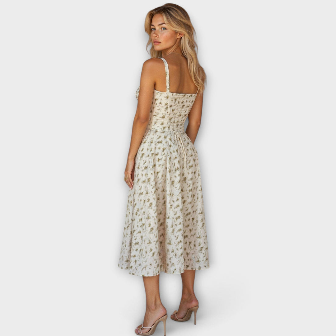 Dress with V-neck. Elegant summer dress