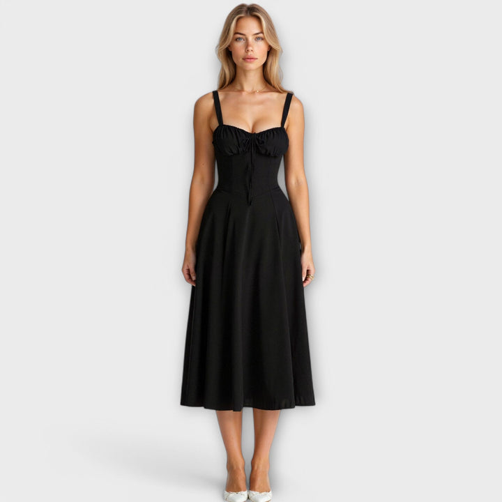 Dress with V-neck. Elegant summer dress
