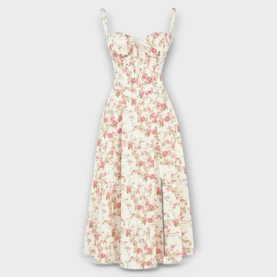 Dress with V-neck. Elegant summer dress