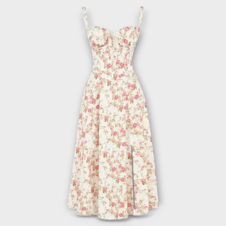 Dress with V-neck. Elegant summer dress